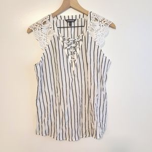 Express striped lace up black white blouse